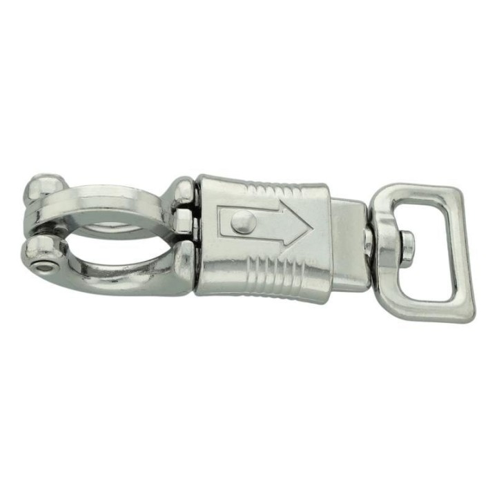 Mousqueton Acier Nickelé / Nickel 25mm/12cm panique oeil tournant