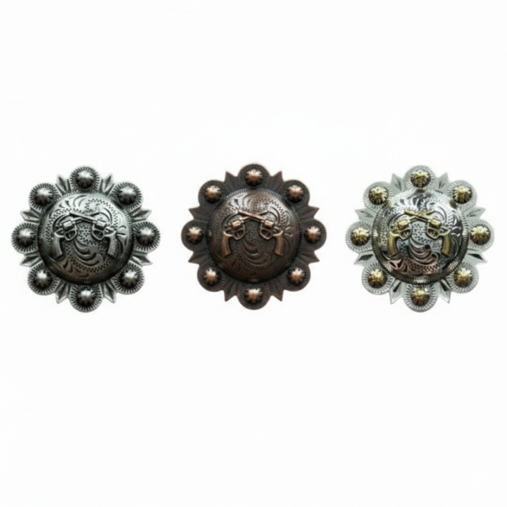 Crossed Pistols Berry Concho antique gold
