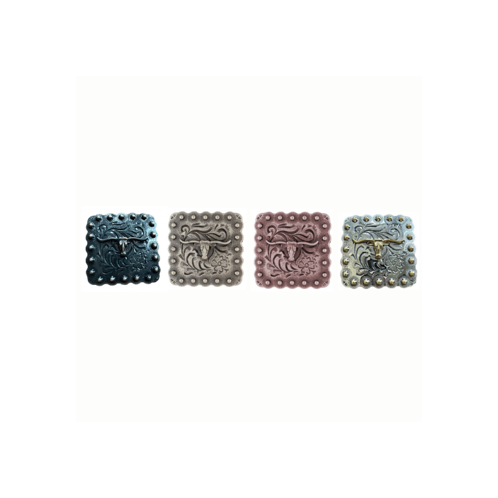 Square Longhorn Berry Concho black copper chicago screw