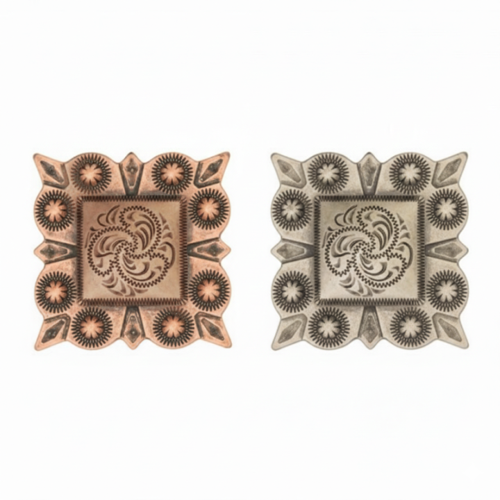 Square Berry Concho with Post antique copper